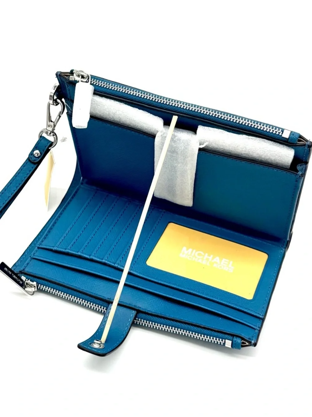 Michael Kors Large Jet Set Travel Logo Double Zip Wallet Teal